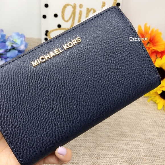 NWT Michael Kors | Jet Set Slim Bifold Wallet Navy - Picture 7 of 8